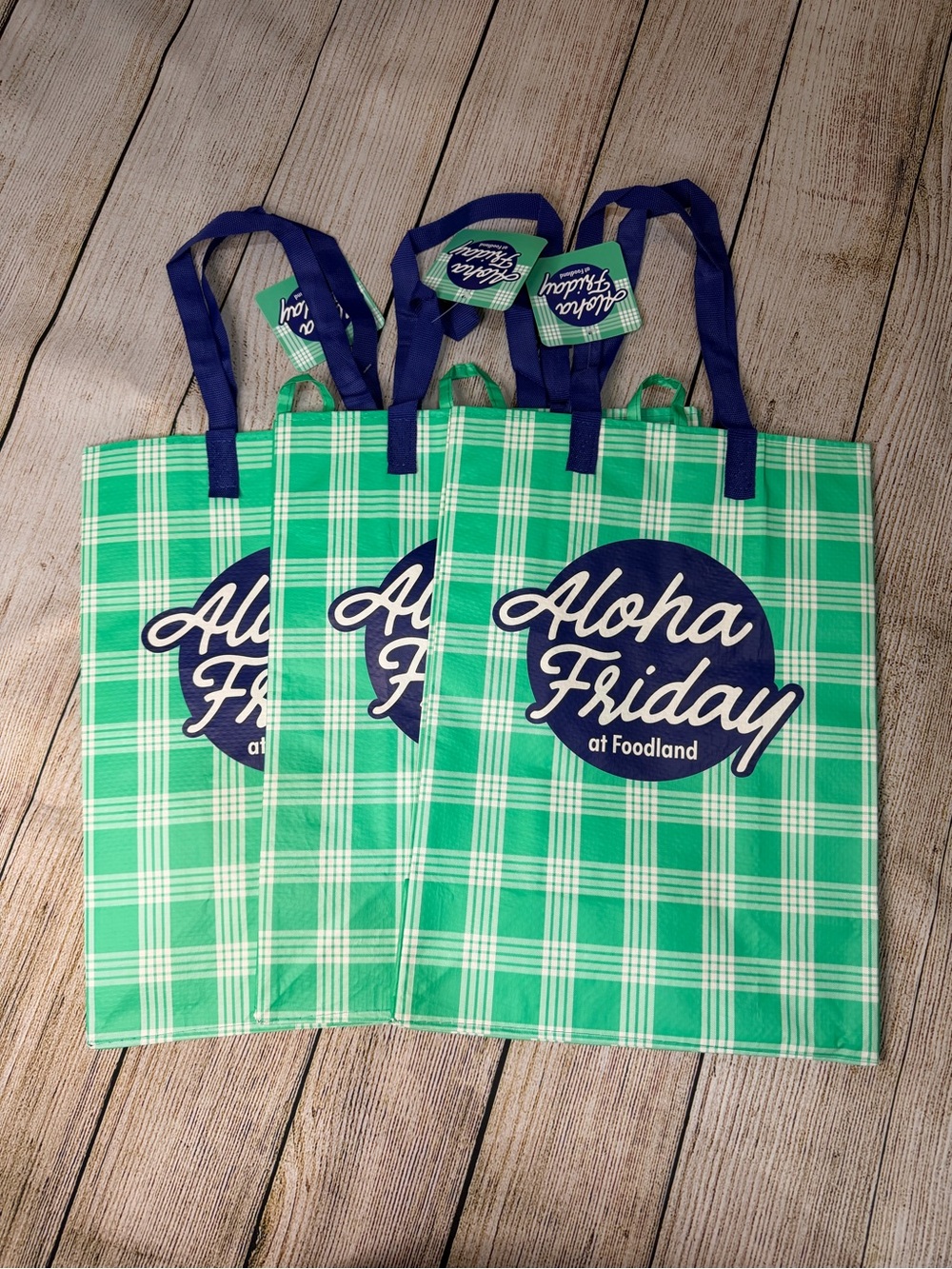 NWT Foodland Hawaii Aloha Friday Reusable Tote Bag Set of 3 (Green)